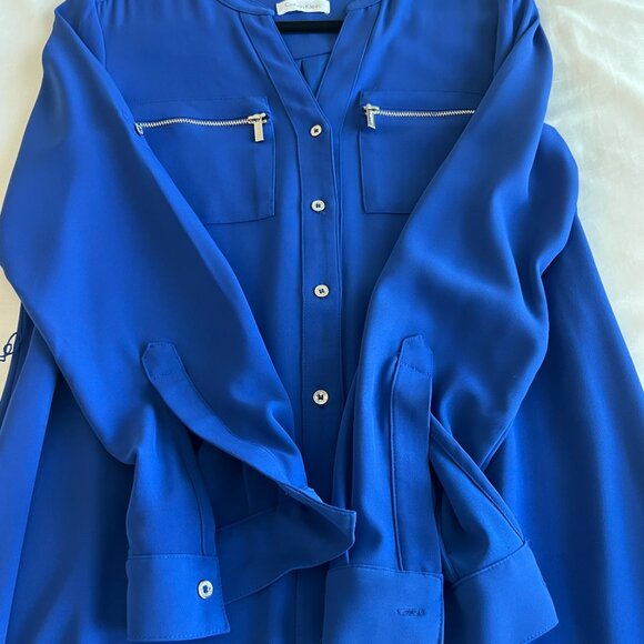 Calvin Klein Zip-Pocket Utility Shirt Dress – Vivid Blue - Picture 2 of 2